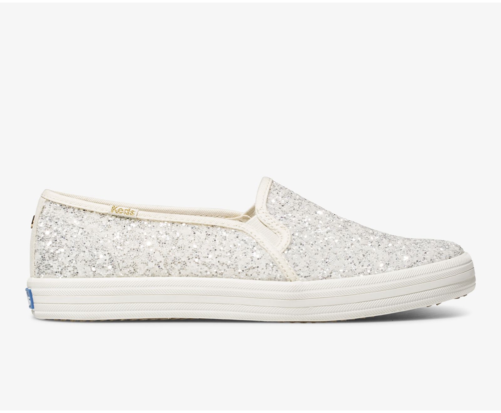 Slip Ons Keds Mujer Blancas - Kate Spade New York Double Decker Glitter - 461-WIGTRM